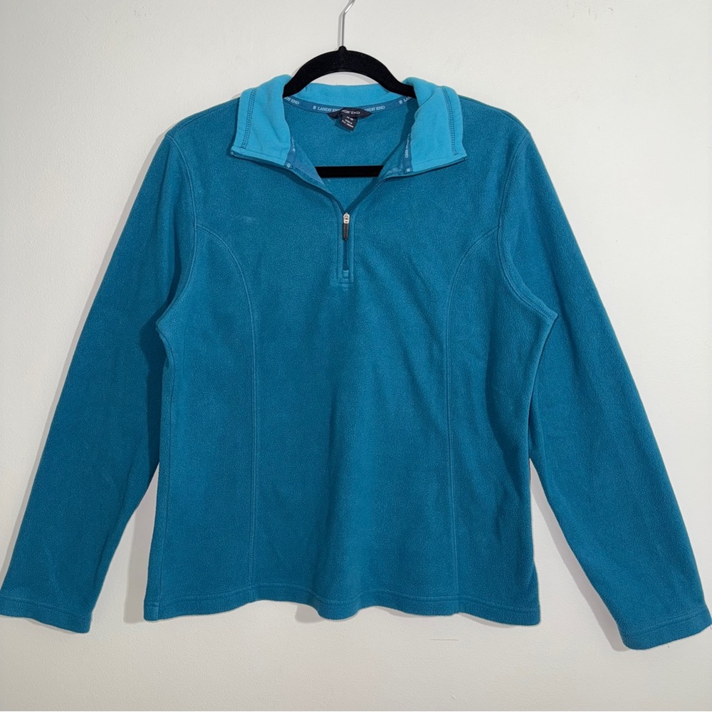 Lands End Teal Fleece Quarter Zip Pullover Warm Soft Long‎ Sleeve Size 14-16
